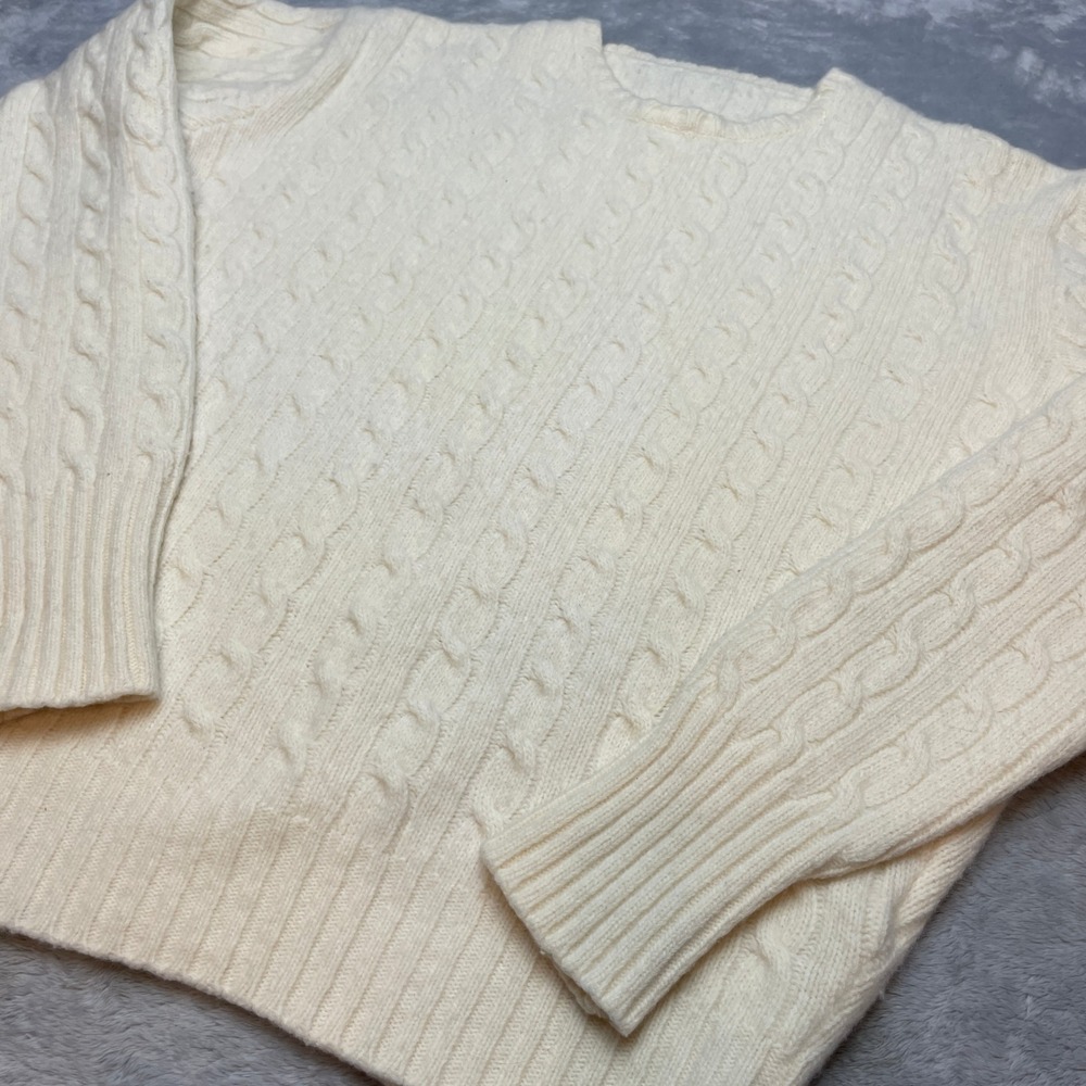 St George Womens Cable Knit Sweater Size M Cream Wool Blend Made in Italy